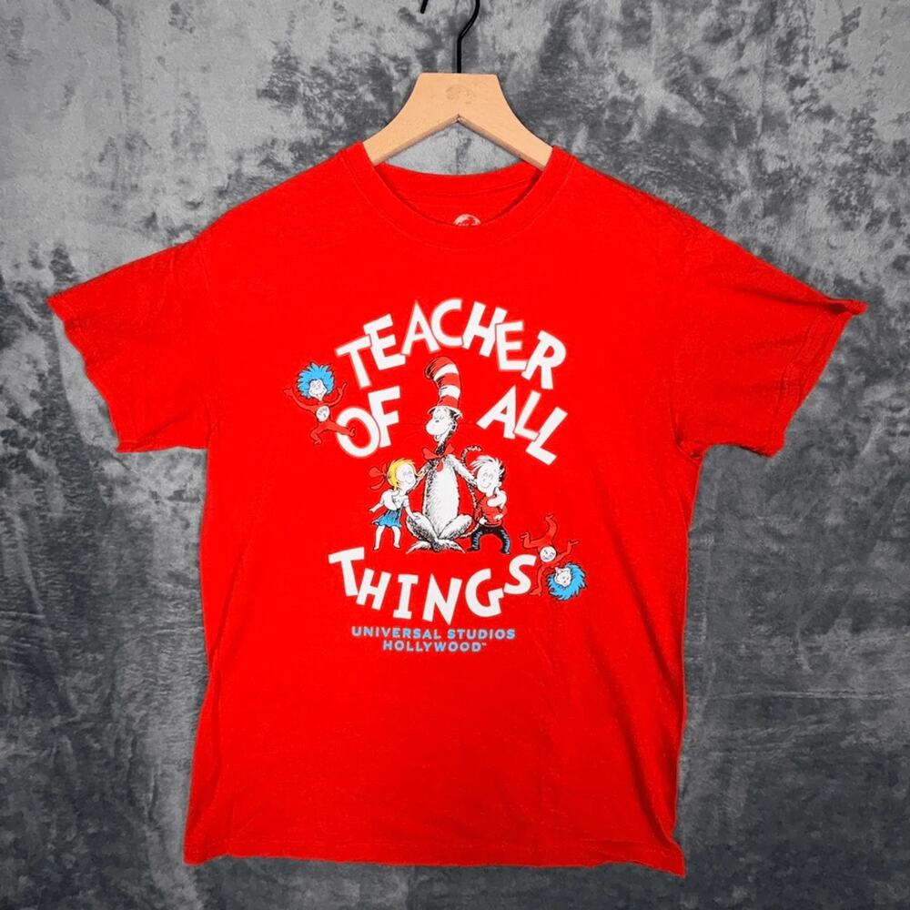 Dr Seuss Teacher Of All Things Universal Studios T-Shirt Mens M‎ Red Cat In The